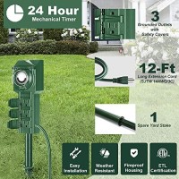 Bestten 24-Hour Mechanical Timer, Outdoor Power Strip With 12-Foot Ultra Long Extension Cord, Weatherproof Yard Power Stake For Christmas Lights, Etl Certified, Green