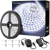 Onforu White Led Strip Lights, 16.4Ft Dimmable Led Light Strip, 6000K Bright Daylight White Tape Light, 5M 12V Ribbon Light, 300 Leds Flexible Vanity Mirror Light For Under Cabinet, Bedroom, Kitchen