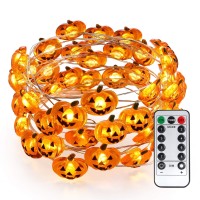 Brizled Pumpkin Halloween String Lights, 40 Led 13.12Ft 8 Modes Battery Powered Fairy Lights With Remote & Timer, Flexible Copper Wire Jack-O-Lantern Lights For Halloween Party Decorations, Warm White