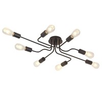 8-Lights Sputnik Chandelier Black Semi Flush Mount Ceiling Light Industrial Vintage Metal Art Pendant Lighting For Living Room Dining Room Kitchen Hallway Cafe Bar By Vinluz