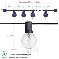 Niosta 25Ft Black Wire Outdoor String Lights,With 25 Warm Incandescent G40 Bulbs And Ul Labled,Plug In Power And Connectable