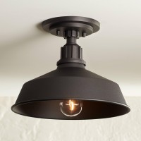 Franklin Iron Works Arnett Rustic Industrial Semi Flush-Mount Urban Barn Outdoor Ceiling Light Semi Flush Mount Fixture Black Aluminum 12