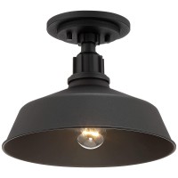 Franklin Iron Works Arnett Rustic Industrial Semi Flush-Mount Urban Barn Outdoor Ceiling Light Semi Flush Mount Fixture Black Aluminum 12