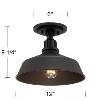 Franklin Iron Works Arnett Rustic Industrial Semi Flush-Mount Urban Barn Outdoor Ceiling Light Semi Flush Mount Fixture Black Aluminum 12