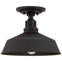 Franklin Iron Works Arnett Rustic Industrial Semi Flush-Mount Urban Barn Outdoor Ceiling Light Semi Flush Mount Fixture Black Aluminum 12