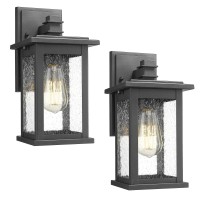 Emliviar Outdoor Wall Mount Lights 2 Pack 1Light Exterior Sconces Lantern In Black Finish With Clear Seeded Glass Os1803Ew1