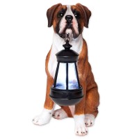 Bits And Pieces - Boxer Solar Lantern Statue - Solar Powered Garden Lantern Statue - Resin Dog Sculpture With Led Light - Outdoor Lighting And D?Or