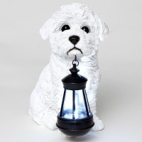 Bits And Pieces - Bichon Solar Lantern Statue - Solar Powered Garden Lantern - Resin White Dog Sculpture With Led Light - Outdoor Lighting And D?Or Maltese, Bolognese, Coton De Tulear, Havanese