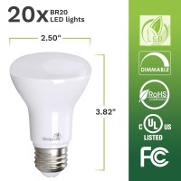 Bioluz Led Br20 Led Bulb 3000K Bright Soft White 6W=50 Watt Replacement 90 Cri 540 Lumen Indoor/Outdoor Ul Listed Cec Title 20 Compliant (Pack Of 20)