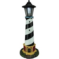 Gardengreeters Lighthouse Guiding Light Black And White Solar Led Outdoor Lighthouse Statue F