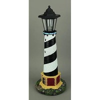 Gardengreeters Lighthouse Guiding Light Black And White Solar Led Outdoor Lighthouse Statue F