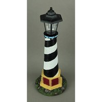 Gardengreeters Lighthouse Guiding Light Black And White Solar Led Outdoor Lighthouse Statue F