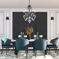 Edvivi Luxury Amorette Crystal Chandelier 5 Lights Glam Lighting Fixture, Black Finish, Teardrop Crystals, Adjustable Hanging Ceiling Light, Foyer, Dining Room, Living, Bedroom