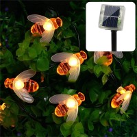 Erchen Solar Powered String Lights, 30 Cute Honeybee Led Lights, 15Ft Waterproof Fairy Decorative Light For Outdoor, Garden, Patio, Wedding, Party (Warm White)