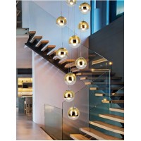 Modern Staircase Chandelier 10 Glass Balls Creative Personality Living Room Light Fixture Minimalist Long Pendant Light, 40X200Cm (Color : Gold)