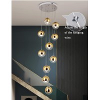 Modern Staircase Chandelier 10 Glass Balls Creative Personality Living Room Light Fixture Minimalist Long Pendant Light, 40X200Cm (Color : Gold)