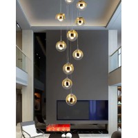 Modern Staircase Chandelier 10 Glass Balls Creative Personality Living Room Light Fixture Minimalist Long Pendant Light, 40X200Cm (Color : Gold)