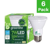 Greenlite Led Par20 Dimmable Flood Light Bulb, 7W (50W Equivalent), 500 Lumens, 2700K Soft White, 40 Wide Flood Beam Angle, Indoor, 120V, Energy Star Certified, (Pack Of 6)