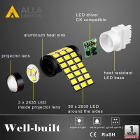 Alla Lighting T25 3157 3156 Led Strobe Brake, Back-Up Reverse Light Bulbs, 6000K Xenon White Super Bright 2835 39-Smd High Power 3056 3156 4057 3457 3057 3157 Flashing Lamps