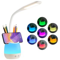 Donewin Led Desk Lamp With Usb Charging Portpen Holder Study Light With Clock Kawaii Desk Accessories Study Lamp For Kidsgi