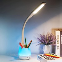 Donewin Led Desk Lamp With Usb Charging Portpen Holder Study Light With Clock Kawaii Desk Accessories Study Lamp For Kidsgi