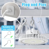 Hyperlite High Bay Led Lights 150W 21 000Lm 140Lmw 4000K Cri80 110V Dimmable 5 Cable With 110V Plug Hanging Hook Safe Rope