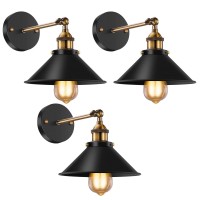 Licperron Vintage Wall Sconces, Industrial Sconces Wall Lighting, Antique 240 Degree Adjustable Black Wall Sconce For Restaurants Galleries Kitchen Room Doorway, 3 Pack, Ul Approval