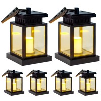 Sunklly Hanging Solar Lanterns Outdoor 6 Pack Solar Candle Flickering Lights Waterproof Led Hanging Solar Lanterns Lights For