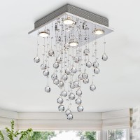 Bestier Modern Crystal Square Raindrop Chandelier Lighting Flush Mount Led Ceiling Light Fixture Pendant Lamp For Dining Room Bathroom Bedroom Livingroom 4 Gu10 Bulbs Required 12 In Wide 20 Inch High