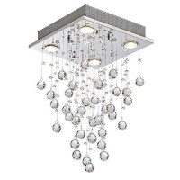 Bestier Modern Crystal Square Raindrop Chandelier Lighting Flush Mount Led Ceiling Light Fixture Pendant Lamp For Dining Room Bathroom Bedroom Livingroom 4 Gu10 Bulbs Required 12 In Wide 20 Inch High