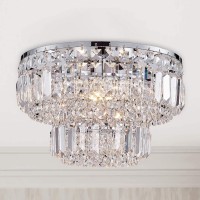 Bestier Modern Chrome Crystal Flush Mount Chandelier Lighting Led Ceiling Light Fixture Lamp For Dining Room Bathroom Bedroom Livingroom 4 G9 Bulbs Required D13 Inch X H9 Inch