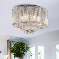 Bestier Modern Crystal Raindrop Drum Chandelier Lighting Flush Mount Led Ceiling Light Fixture Lamp For Dining Room Bathroom Bedroom Livingroom 6 E12 Led Bulbs Required Diameter 16 Inch Height 12 Inch