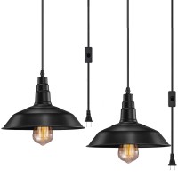 Fadimikoo Plug In Pendant Light, Industrial Hanging Lights With Plug In Cord, Vintage Metal Black Hanging Light Fixtures With 13.12Ft Cord On/Off Switch 2 Pack, Ul Certified