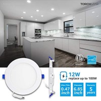 Torchstar Basic Series 12-Pack 12W 6 Inch Led Recessed Lighting With Junction Box, 5000K Daylight, 5%-100% Dimmable, Etl And Energy Star Certified