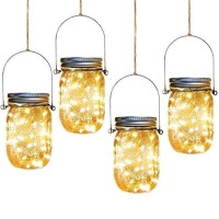 Aikeve Solar Mason Jar Lights,4 Pack 30 Led Starry Fairy String Hanging Jar Lights,Solar Lanterns For Outdoor Patio Party Garden Wedding Christmas Decorations Lights(Mason Jars/Handles Included)