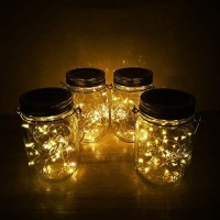 Aikeve Solar Mason Jar Lights,4 Pack 30 Led Starry Fairy String Hanging Jar Lights,Solar Lanterns For Outdoor Patio Party Garden Wedding Christmas Decorations Lights(Mason Jars/Handles Included)