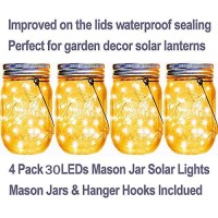 Aikeve Solar Mason Jar Lights,4 Pack 30 Led Starry Fairy String Hanging Jar Lights,Solar Lanterns For Outdoor Patio Party Garden Wedding Christmas Decorations Lights(Mason Jars/Handles Included)