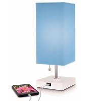 Missionmax Modern Blue Small Table Lamp W Usb Quick Charging Port, Great For Led Bedside, Desk, Bedroom, And Nightstand Lamps Or Other Table Lights, 14 Inch