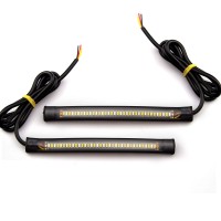 This auction features on one pair of dual color white and amber color LED strips for most motorcycle Each individual strip powered by 36 SMD super bright high power 3014 LED chips w 120 degree viewing angle for white and amber color White light is for DRL