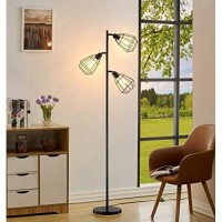 Leezm Modern Tree Floor Lamp Black Rustic Bright Tall Standing Up Torchiere Floor Lamps Shade Vintage Industrial Style With Reading Light For Living Rooms, Bedrooms, Office