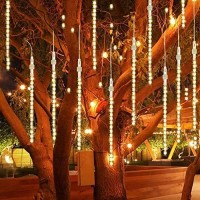 Ayunhao Meteor Shower Rain Lights Waterproof String For Wedding Party Christmas Xmas Decoration Tree Party Garden String Light Outdoor 11.8 Inch 8 Tube 192 Led Lamp Beads (Warm White)