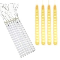 Ayunhao Meteor Shower Rain Lights Waterproof String For Wedding Party Christmas Xmas Decoration Tree Party Garden String Light Outdoor 11.8 Inch 8 Tube 192 Led Lamp Beads (Warm White)