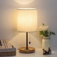 Haitral Bedside Table Lamp - Modern Nightstand Lamp With Linen Fabric Shade Wooden Desk Lamps For Bedrooms, Office, College Dorm, Dinning Room, Girls Room - 16 Inches (Ht-Ad005)