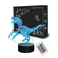 Fullosun Dinosaur 3D Night Light Jurassic Velociraptor Blue Lamp For Kids Room Xmas Birthday Gifts With 16 Color Changing Re