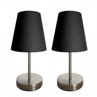 Charming inexpensive and practical mini table lamp set to meet your basic fashion lighting needs These mini lamps feature a sand nickel metal base and fabric shades Perfect for living room bedroom office kids room or college dorm