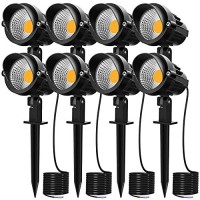 Meikee 7W Led Landscape Lights 12V 24V Low Voltage Landscape Lighting Garden Lights Ip66 Waterproof Warm White Wall Tree Flag Spotlights With Spike Stand (8 Pack)