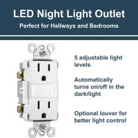 Legrand Radiant Adjustable Led Night Light Outlet, Nightlight Electrical Outlets, Amber Tinted Led To Reduce Blue Light, Tamper Resistant, Safe For Kids, White, Ntl885Tramberw