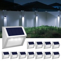 Jsot Outdoor Fence Lights,12 Pack Solar Powered Deck Lights Waterproof Stairs Light Stainless Steel Security Wall Lamps For Step Walkway Patio Garden Pathway - Cool White