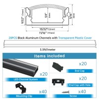 Muzata 20Pack 33Ft1M Black Led Channel System With Transparent Clear Cover Lens Aluminum Extrusion Track Housing Profile For S