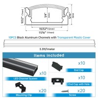 Muzata 10Pack 33Ft1M Black Led Channel System With Transparent Clear Cover Lens Aluminum Extrusion Track Housing Profile For S